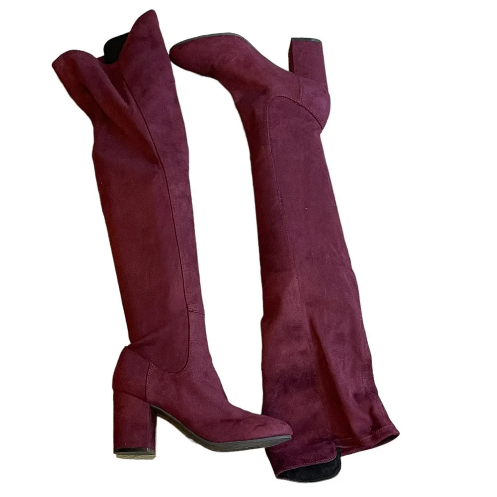 New Treasure & Bond Microfiber Over the Knee Boots Burgundy Women’s Size 5.5M